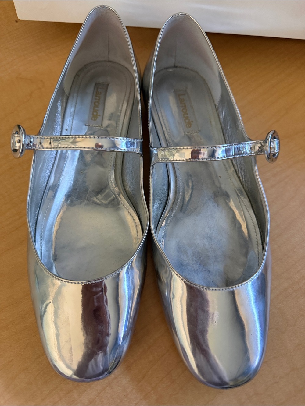 Larroude Silver Mary Jane Flats